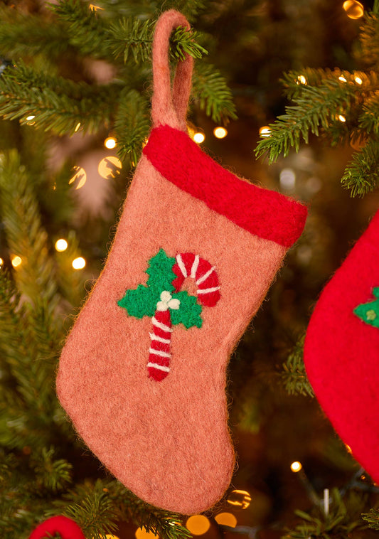 Felt Mini Christmas Stockings - Pink Candy Cane