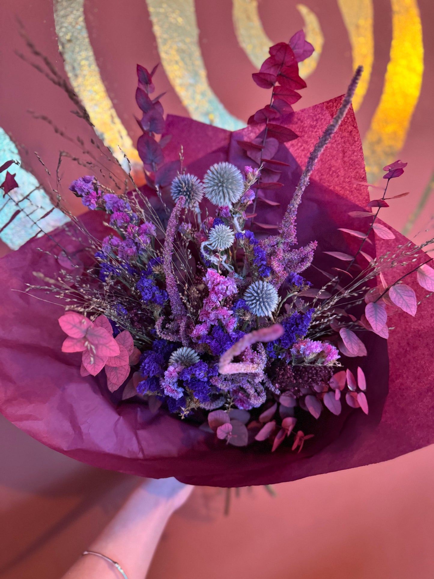 Everlasting Dried Bouquet - Pinks & Purples.