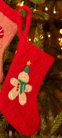 Felt Mini Christmas Stockings - Red Gingerbread man