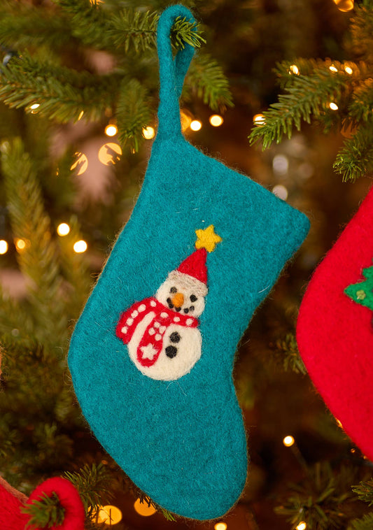Felt Mini Christmas Stockings - Blue Snowman