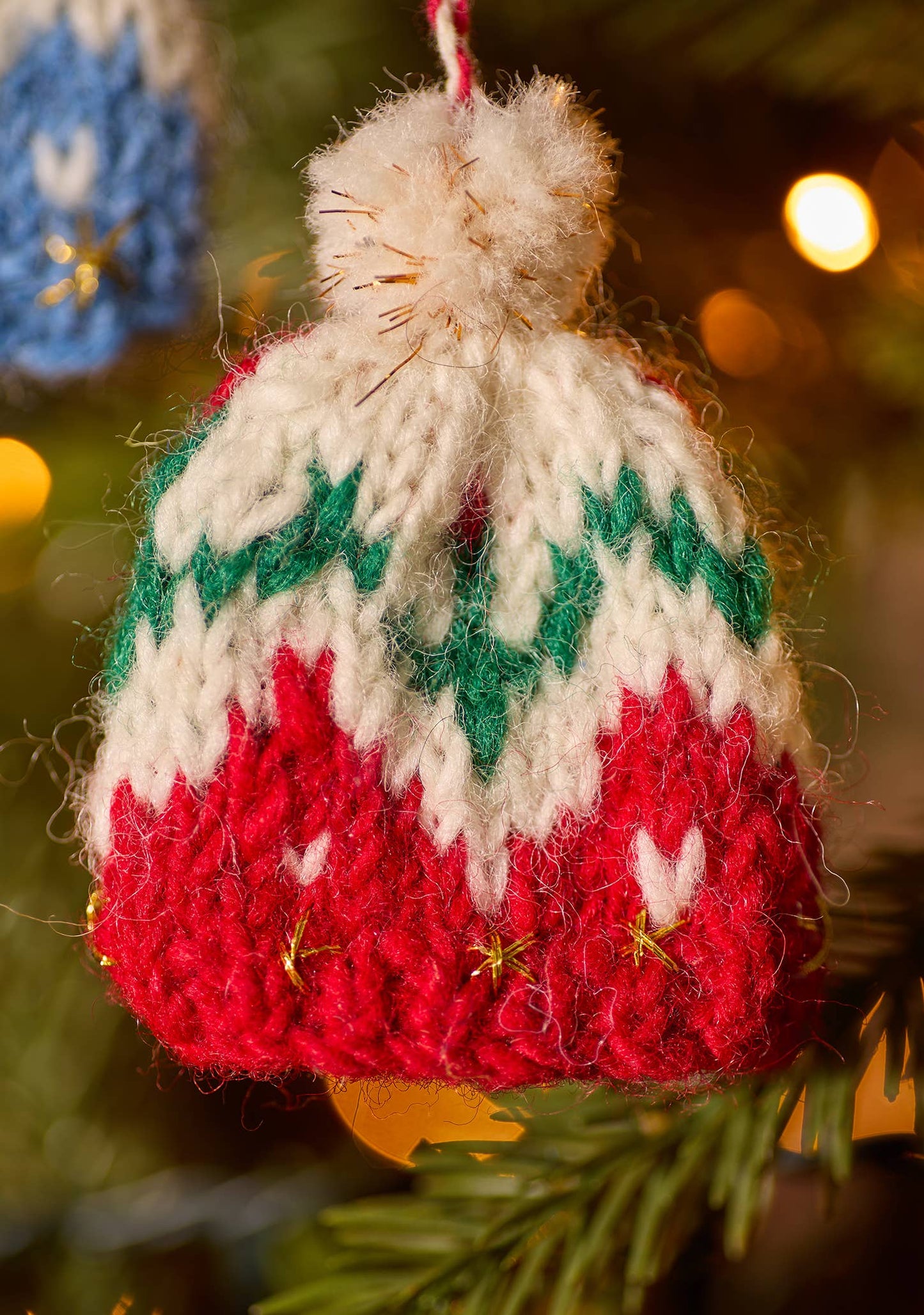 Red Bobble Hat Knitted Christmas Decoration