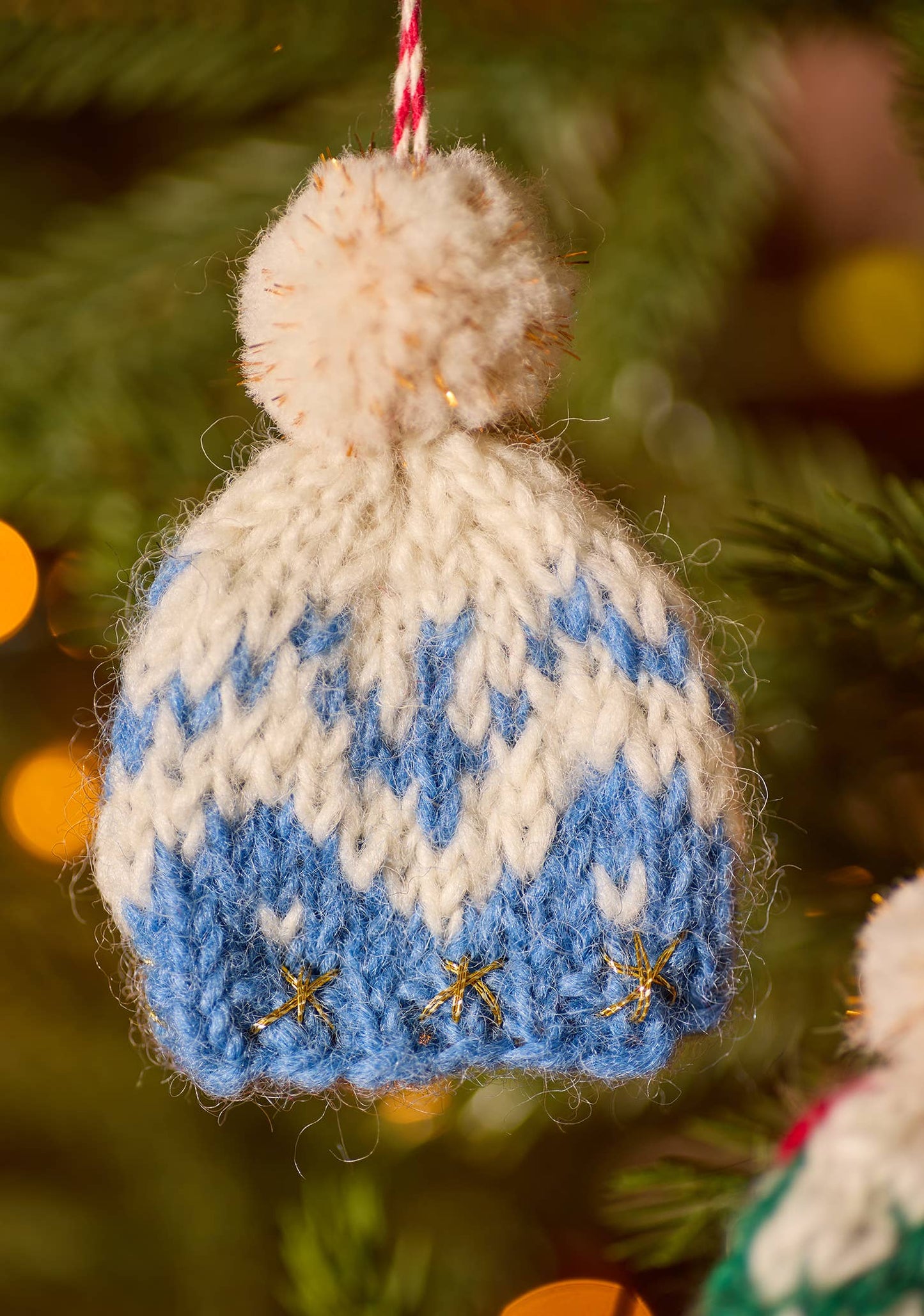 Blue Bobble Hat Knitted Christmas Decoration