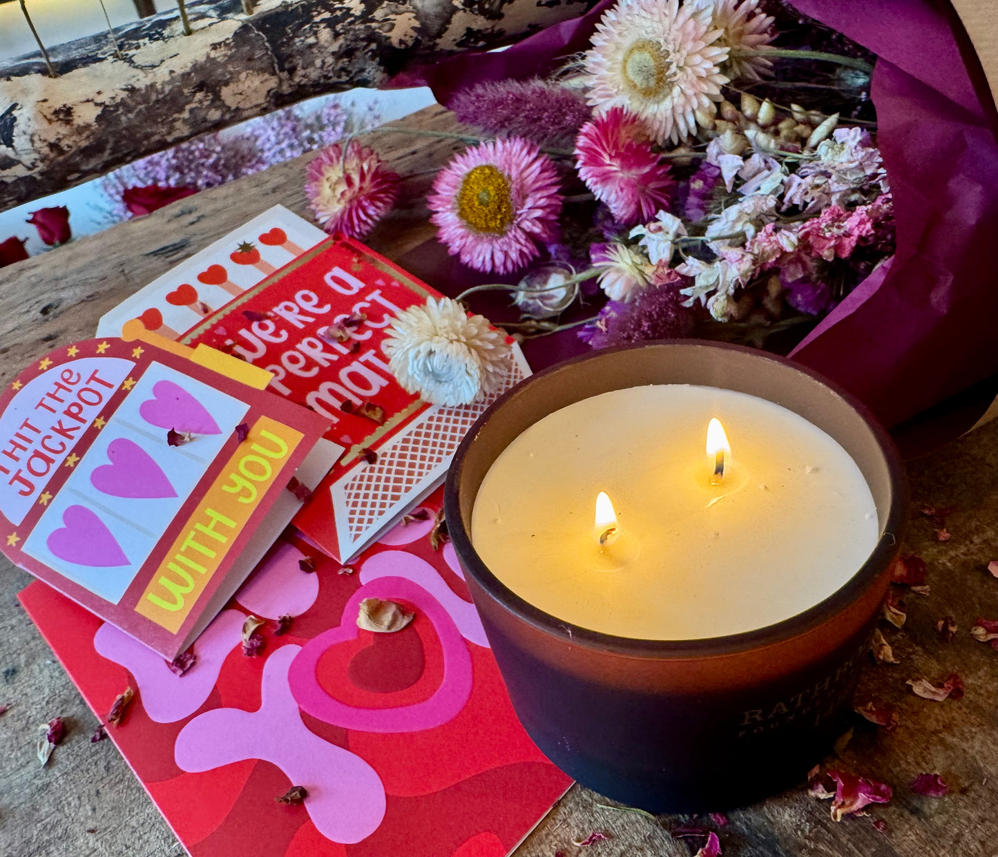 Valentines Bundle 5 - Dried Flowers, Rathborne Candle, Card