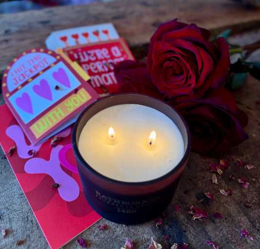 Valentines Bundle 2 - Fresh Flowers, Rathborne Candle, Card