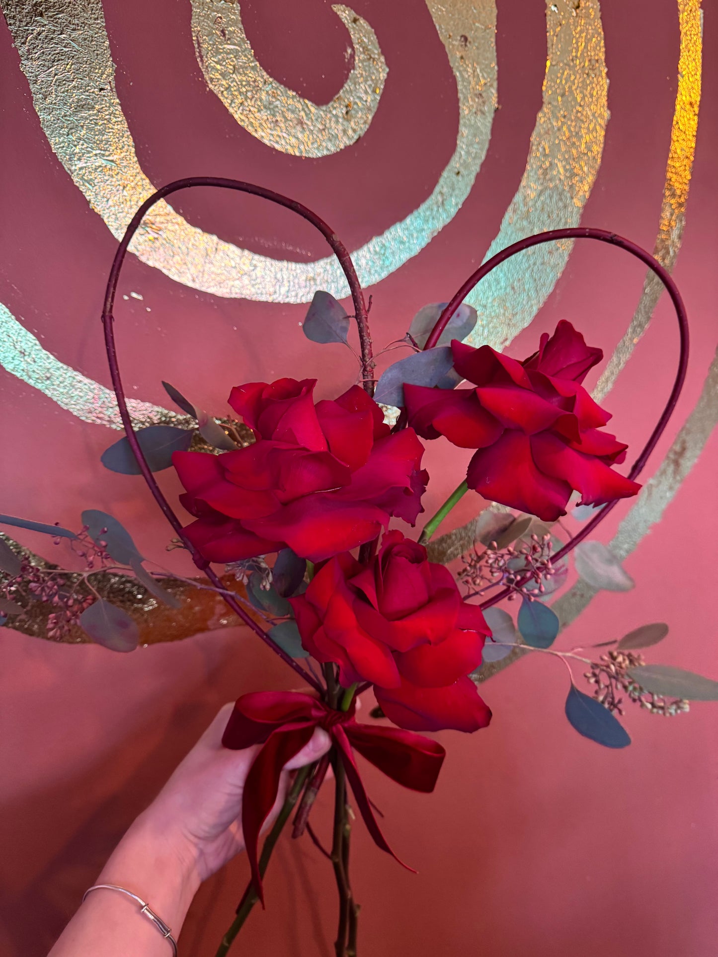 Fresh Valentines Heart - 3 Reflexed Roses