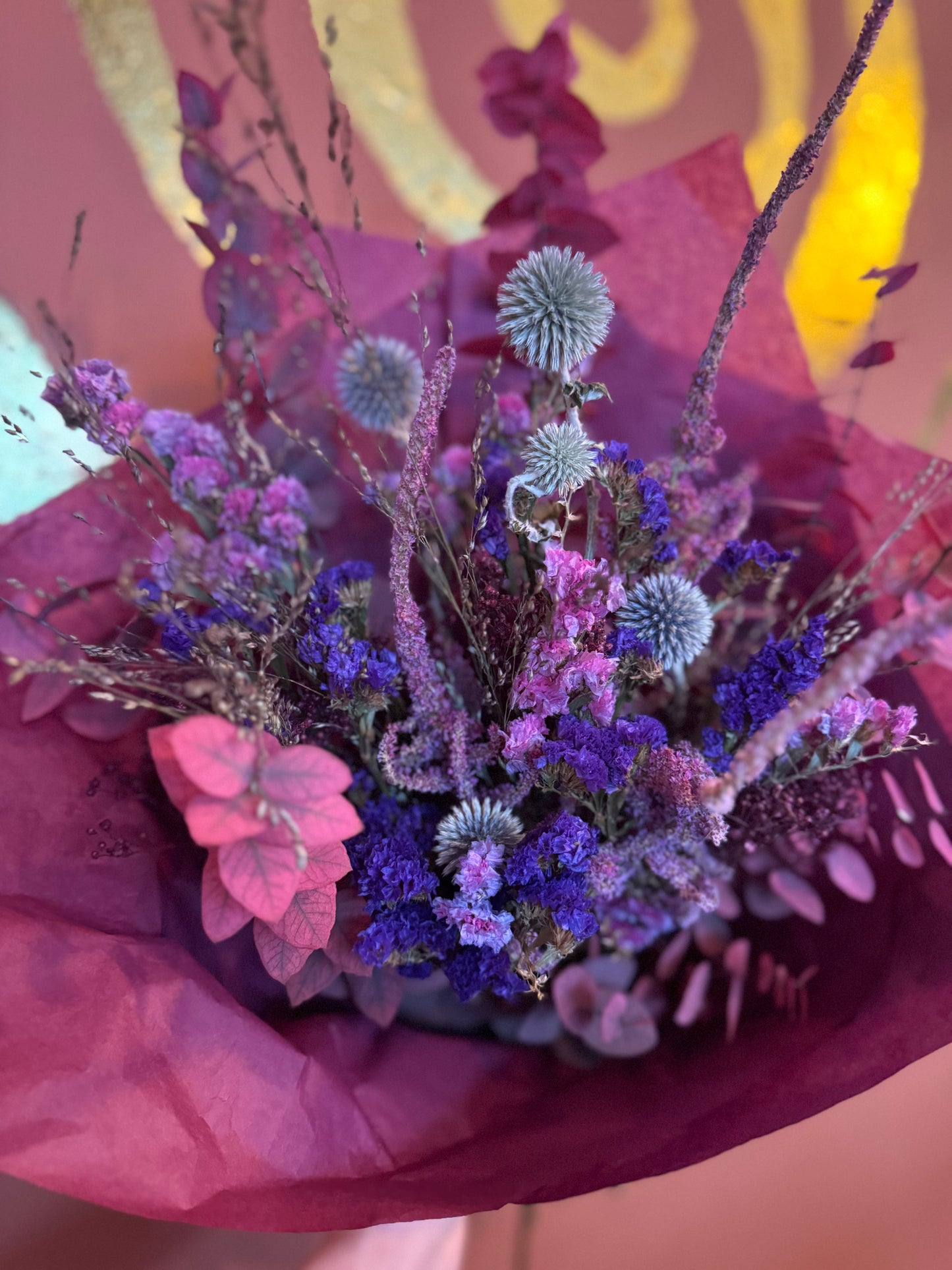 Everlasting Dried Bouquet - Pinks & Purples.