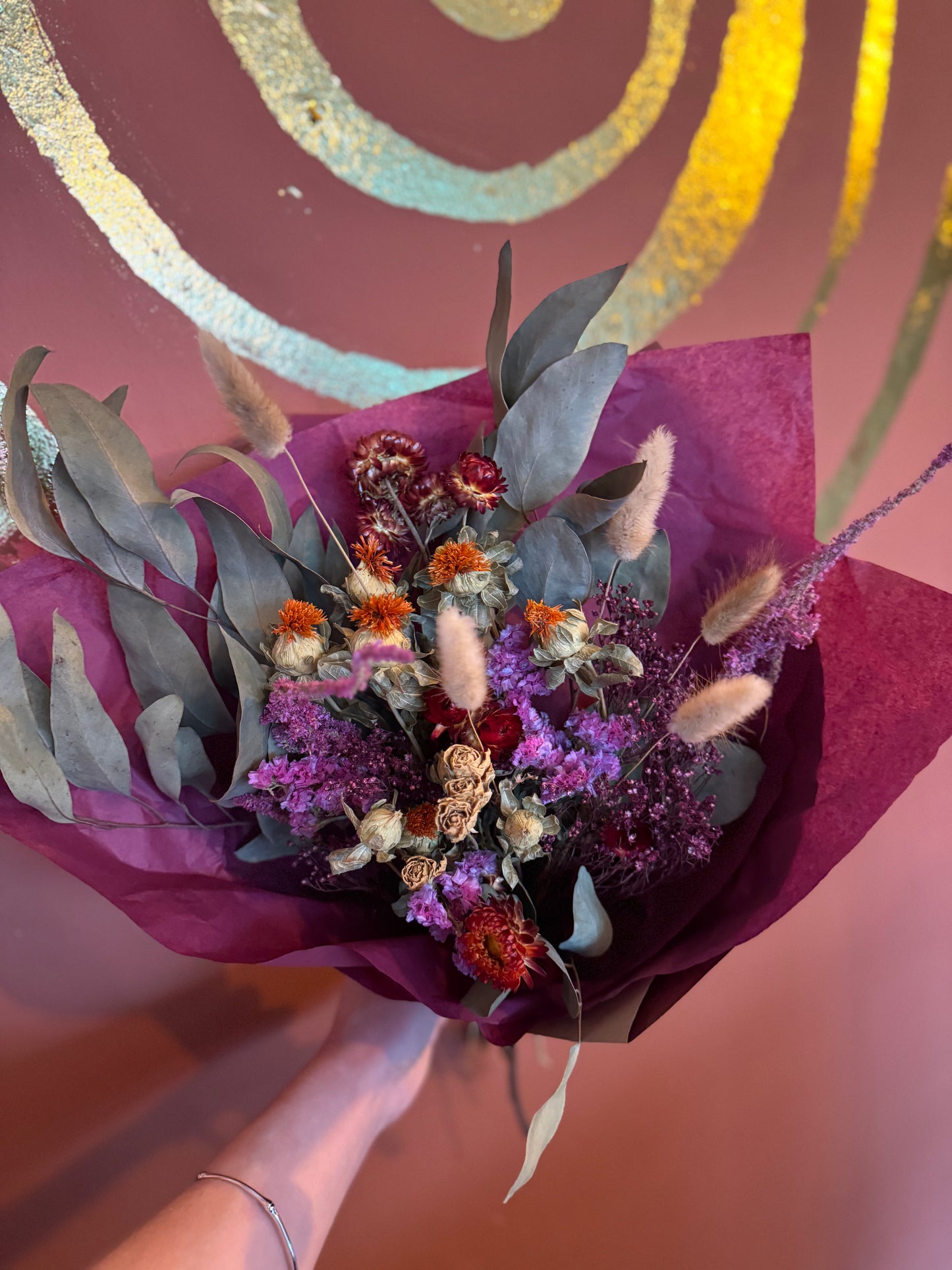 Everlasting Dried Bouquet - Orange & Pinks
