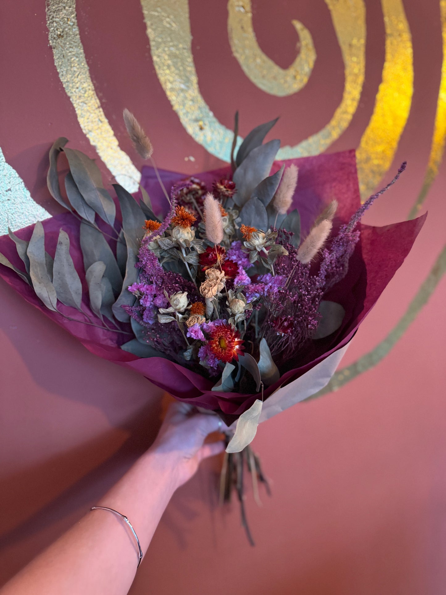 Everlasting Dried Bouquet - Orange & Pinks