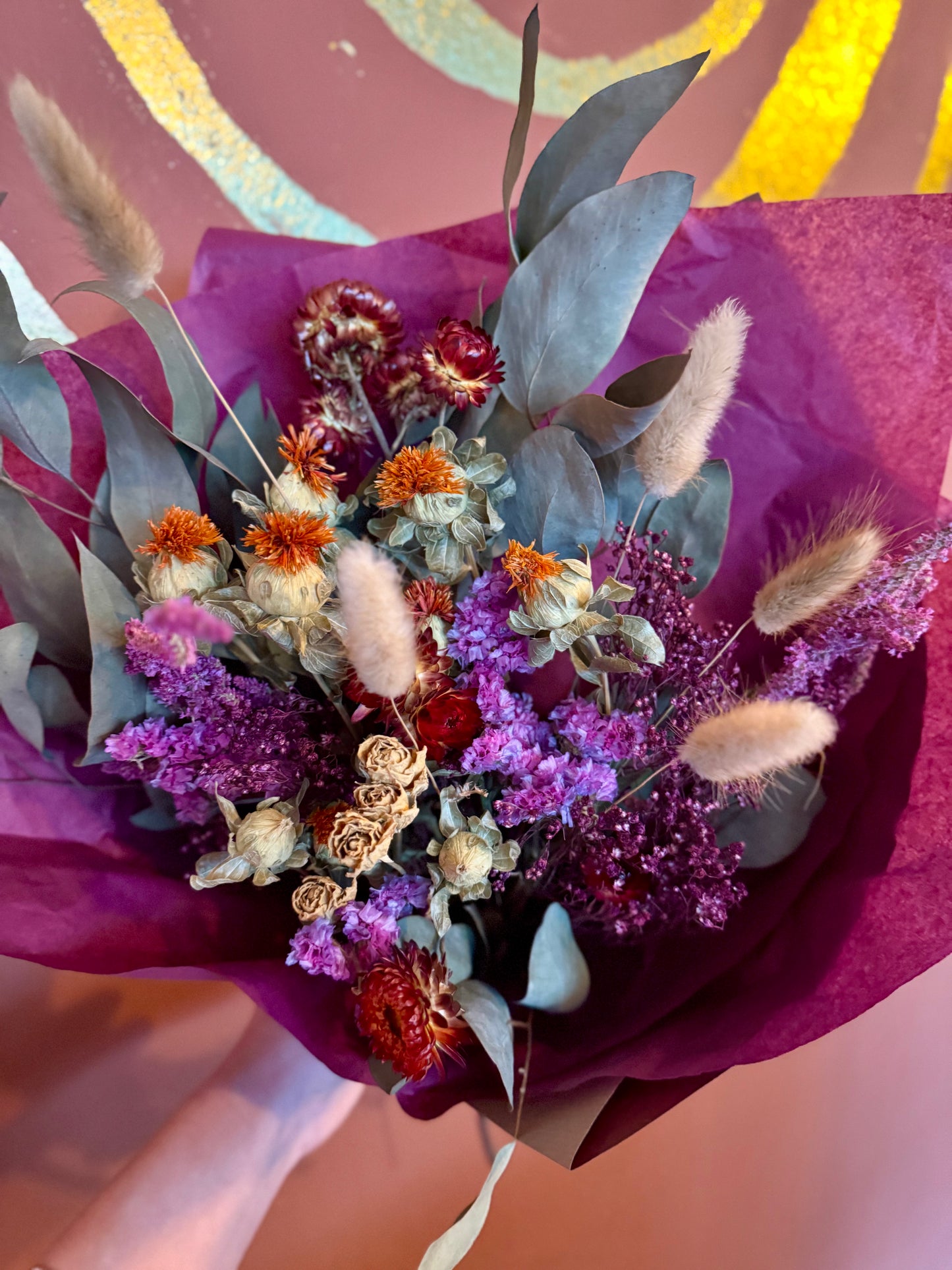 Everlasting Dried Bouquet - Orange & Pinks