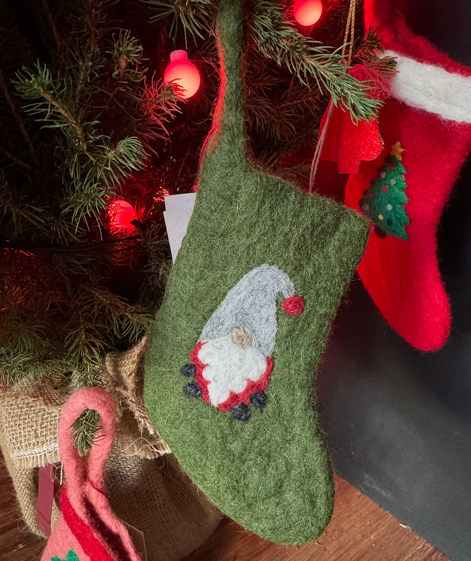 Felt Mini Christmas Stockings - Green Gnome