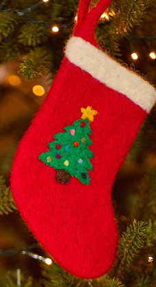 Felt Mini Christmas Stockings -  Red Christmas Tree